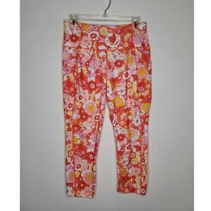 Avia red pink yellow flower floral retro workout leggings - medium